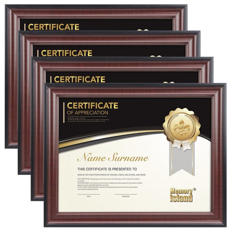 Memory Island 8.5x11 Document frames,Real Glass Fronts, 4 Pack Certificate Frames for Wall Or Tabletop Display,Diploma Frames For Degree Award,Cherry Wood Grain - Image 1